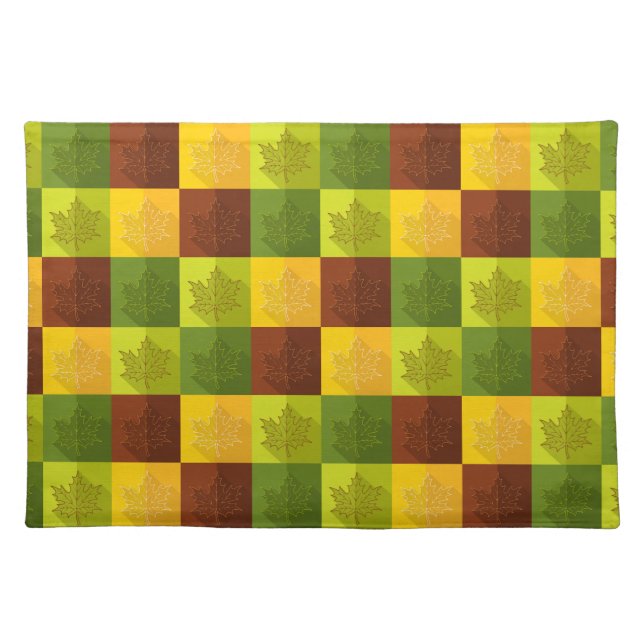 Autumn Maple Leaves, brown, gold, green Cloth Placemat (Front)