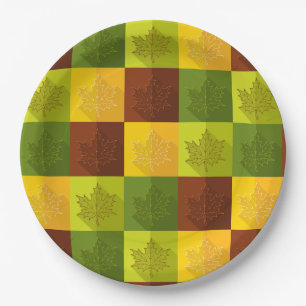 Autumn Maple Leaves, brown, gold, green Paper Plates