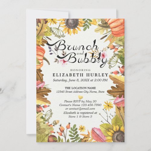 Autumn Maple Leaves Brunch  Bubbly Bridal Shower Invitation