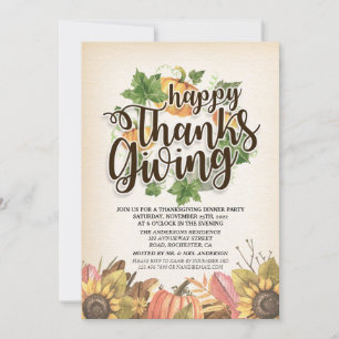 Autumn Maple Leaves Chic Thanksgiving Dinner Party Invitation