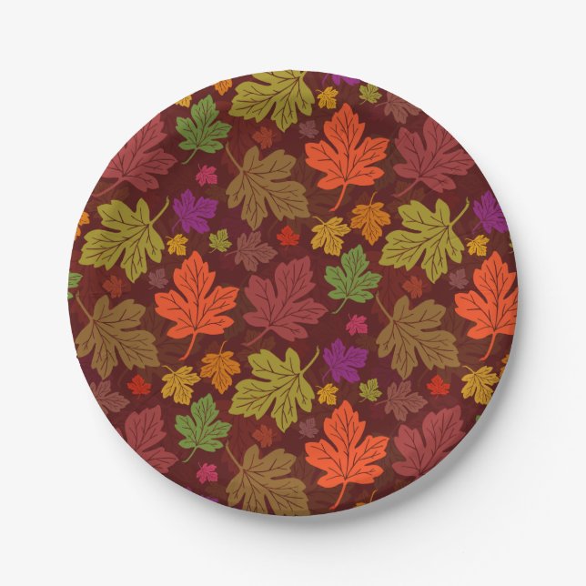 Autumn Maple Leaves Fall Party Pattern Paper Plates (Front)