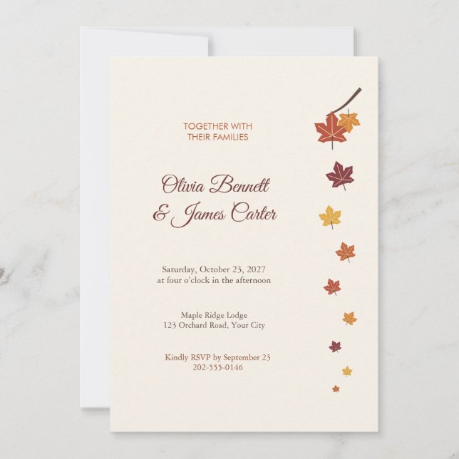 Autumn Maple Leaves Fall Wedding Invitation (Front)