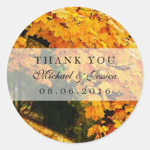 Autumn Maple Leaves Fall Wedding Thank You Sticker