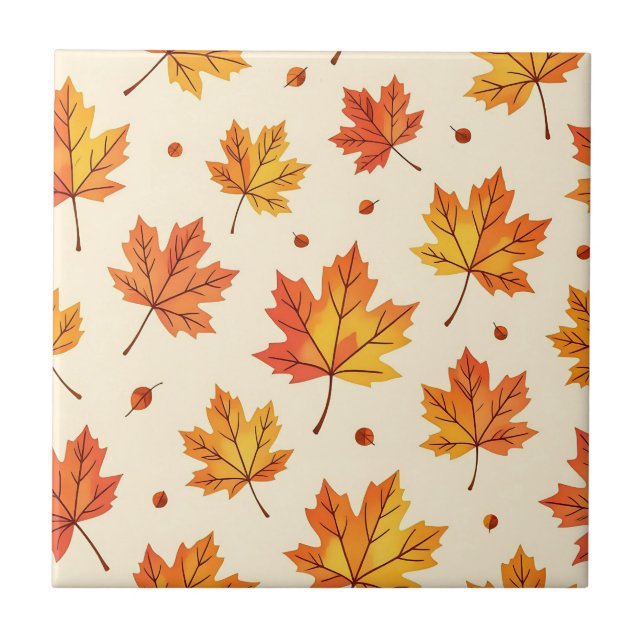 Autumn Maple Leaves Falling Pattern Ceramic Tile (Front)