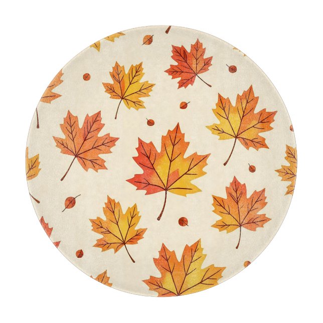Autumn Maple Leaves Falling Pattern Cutting Board (Front)