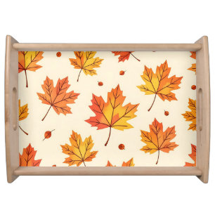 Autumn Maple Leaves Falling Pattern Serving Tray