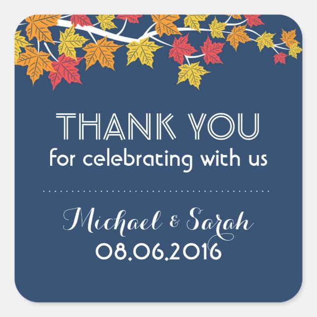 Autumn Maple Leaves Falling Thank You Sticker (Front)