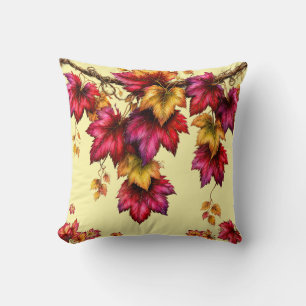 Autumn Maple Leaves Garland in Rich Fall Colors Throw Pillow