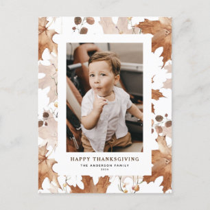 Autumn Maple Leaves Happy Thanksgiving Photo Holiday Postcard