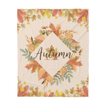 Autumn Maple Leaves Monogram Fleece Blanket