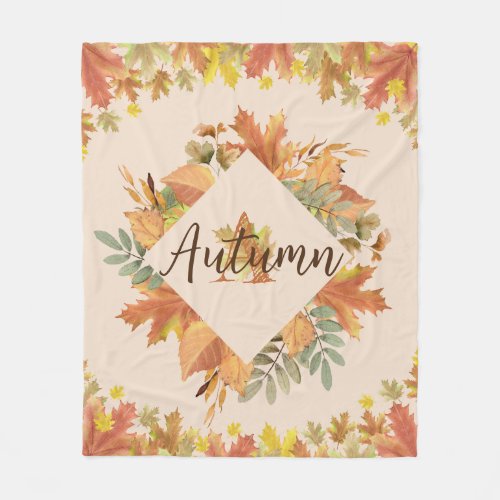 Autumn Maple Leaves Monogram Fleece Blanket