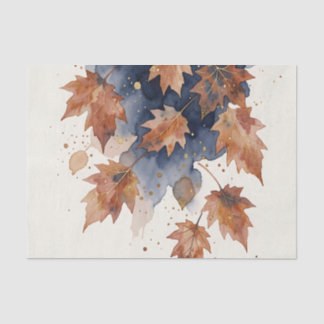 Autumn Maple Leaves Navy Gold Watercolor Tissue Paper