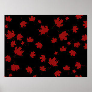 Autumn Maple Leaves on Black Background Poster
