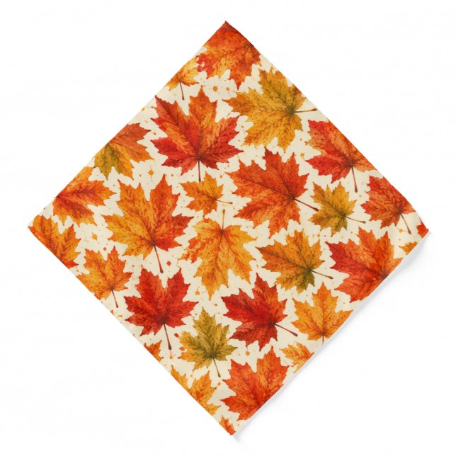 Autumn Maple Leaves Pattern | Fall Orange Red Leaf Bandana (Front)