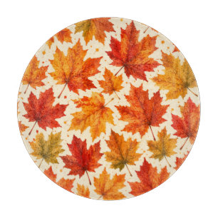 Autumn Maple Leaves Pattern Fall Orange Red Leaf Cutting Board