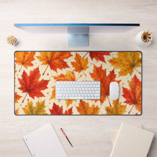 Autumn Maple Leaves Pattern Fall Orange Red Leaf Desk Mat