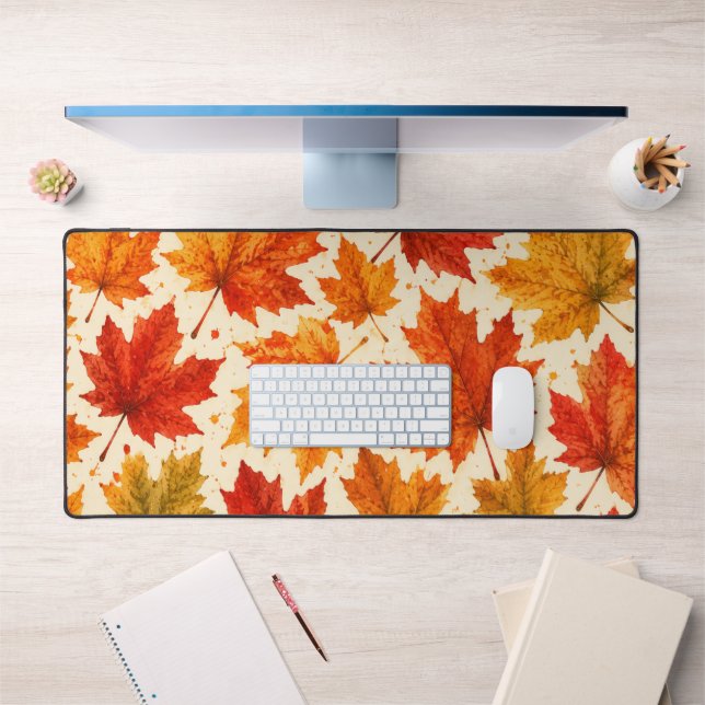 Autumn Maple Leaves Pattern | Fall Orange Red Leaf Desk Mat (Office 1)