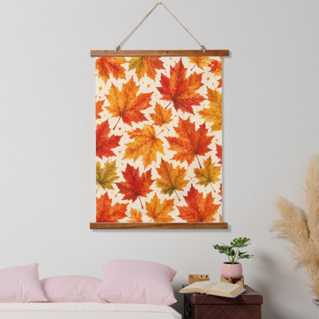 Autumn Maple Leaves Pattern | Fall Orange Red Leaf Hanging Tapestry (Bedroom)