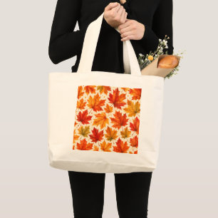 Autumn Maple Leaves Pattern Fall Orange Red Leaf Large Tote Bag