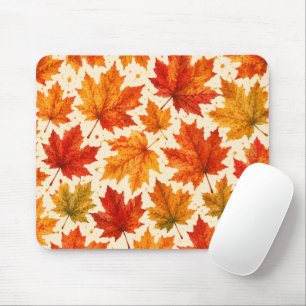 Autumn Maple Leaves Pattern Fall Orange Red Leaf Mouse Pad