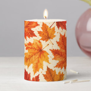 Autumn Maple Leaves Pattern Fall Orange Red Leaf Pillar Candle