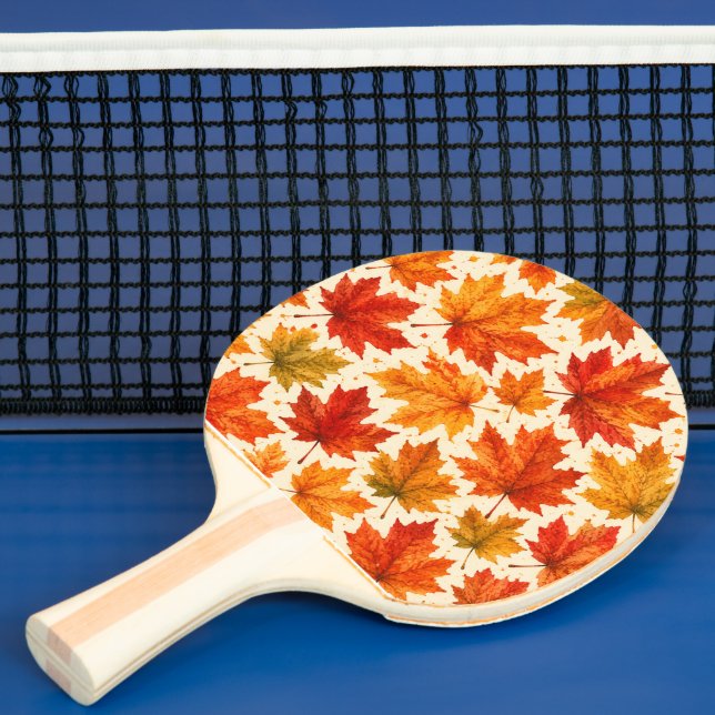 Autumn Maple Leaves Pattern | Fall Orange Red Leaf Ping Pong Paddle (Insitu)