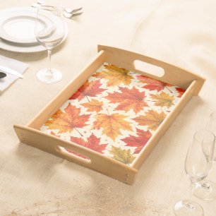 Autumn Maple Leaves Pattern Fall Orange Red Leaf Serving Tray