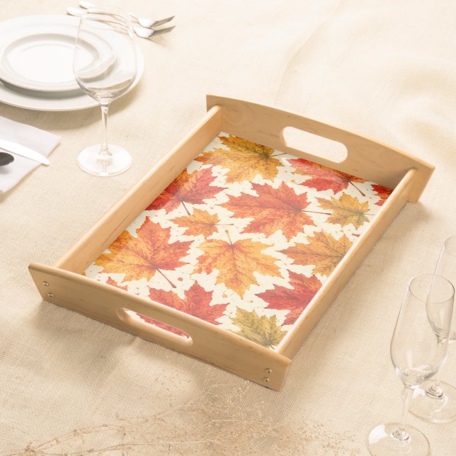 Autumn Maple Leaves Pattern | Fall Orange Red Leaf Serving Tray (Front)