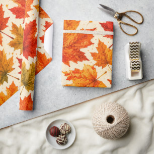 Autumn Maple Leaves Pattern Fall Orange Red Leaf Wrapping Paper