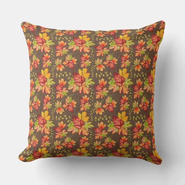 Autumn maple leaves pattern outdoor pillow (Front)