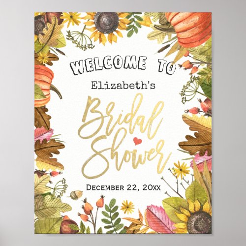 Autumn Maple Leaves Pumpkin Bridal Shower Welcome Poster