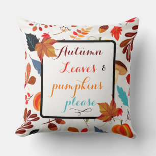 Autumn maple leaves pumpkin Halloween fall orange  Throw Pillow