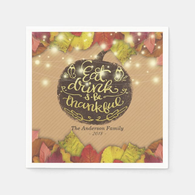 Autumn Maple Leaves Pumpkins Thanksgiving Dinner Paper Napkins (Front)