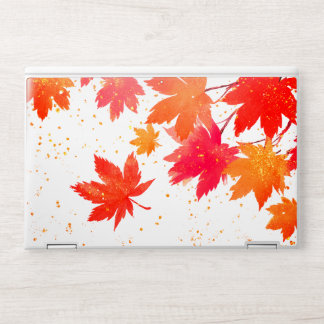Autumn Maple Leaves Red Orange Pink Watercolor HP Laptop Skin
