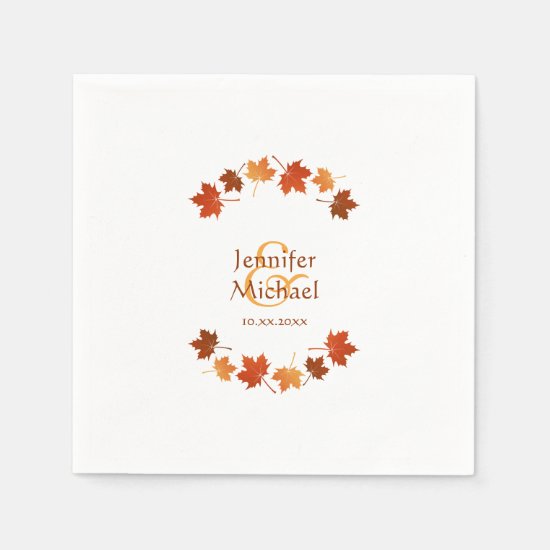 autumn maple leaves rustic fall wedding paper napkin