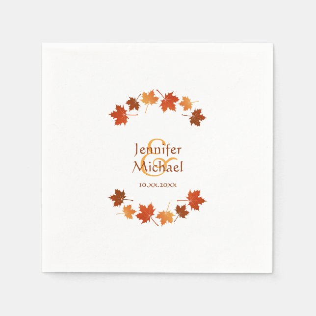 autumn maple leaves rustic fall wedding paper napkins (Front)