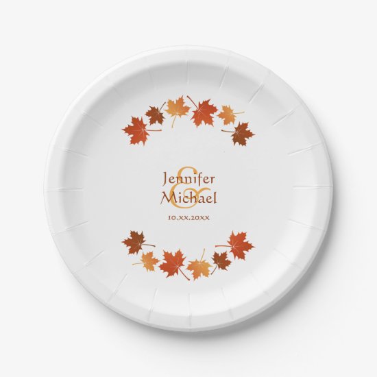 autumn maple leaves rustic fall wedding paper plate