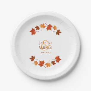 autumn maple leaves rustic fall wedding paper plates
