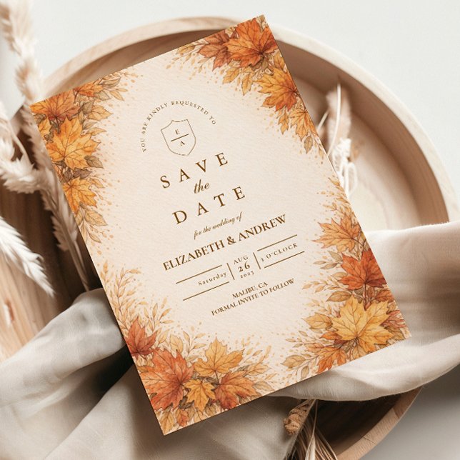 Autumn Maple Leaves Rustic Wedding Save The Date (Creator Uploaded)