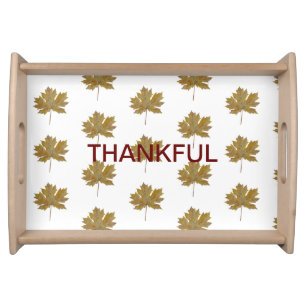 Autumn maple leaves thankful repeat pattern serving tray