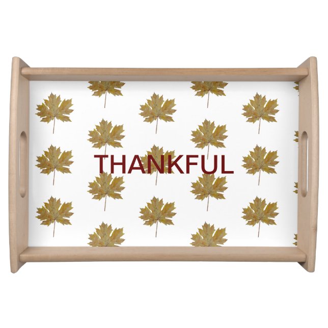 Autumn maple leaves thankful repeat pattern serving tray (Front)