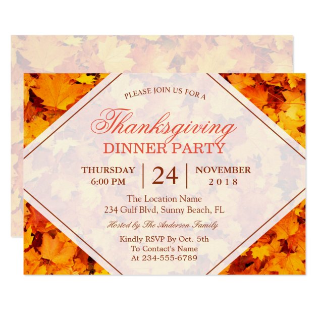 Autumn Maple Leaves Thanksgiving Dinner Party Card