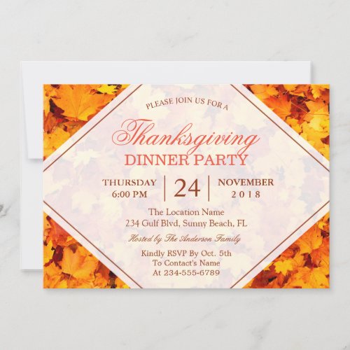 Autumn Maple Leaves Thanksgiving Dinner Party Card