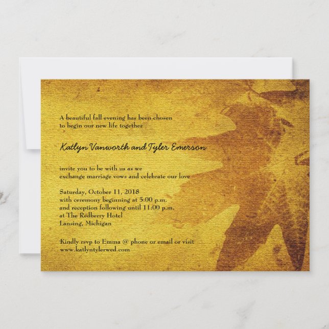 Autumn Maple Leaves Vintage Retro Fall Wedding Invitation (Front)