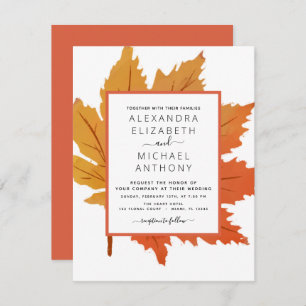 Autumn Maple Leaves Watercolor Orange Brown Invitation