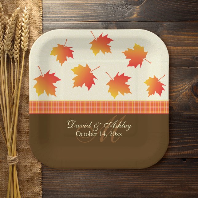 Autumn Maple Leaves Wedding Paper Plates (Creator Uploaded)