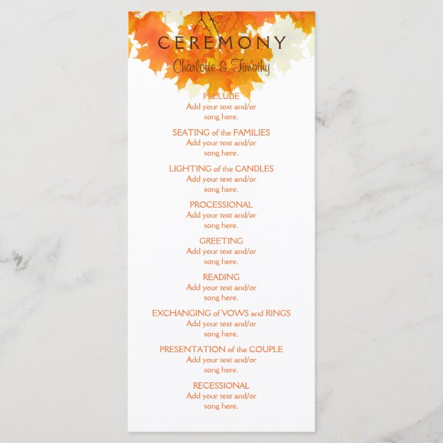 Autumn Maple Leaves Wedding Program (Front)