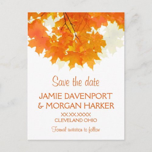 Autumn Maple Leaves Wedding Save the Date Announcement Postcard