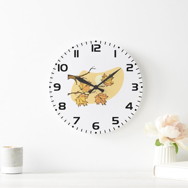 Autumn Maple Leaves with Branches and Sunset  Large Clock (Creator Uploaded)