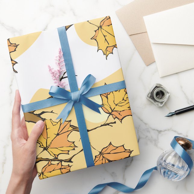 Autumn Maple Leaves with Branches and Sunset  Wrapping Paper (Creator Uploaded)